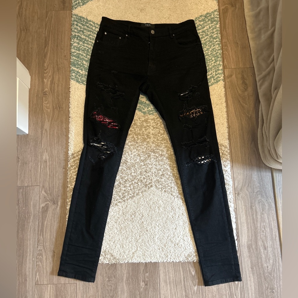 AMIRI Black Distressed Straight Jeans